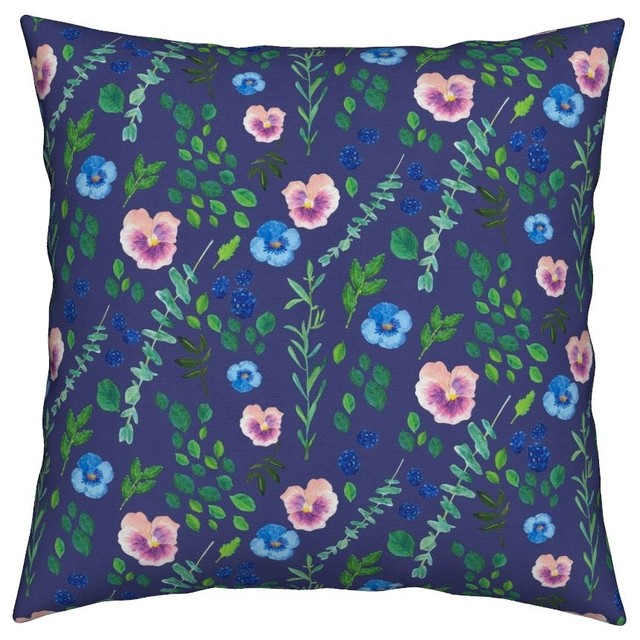 Botanical Flowers Floral Organic Garden Indigo Throw Pillow