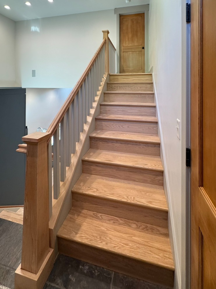 Finish carpentry, stained and painted steps and hand rails.