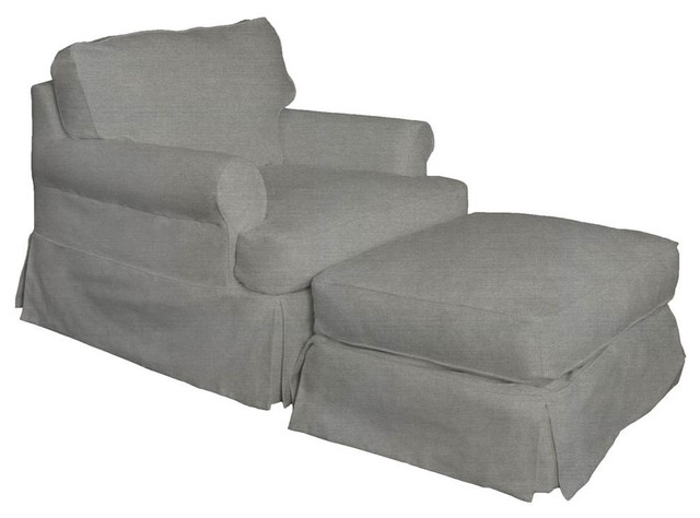 T Cushion Chair And Ottoman Slipcover Set Performance Fabric Gray