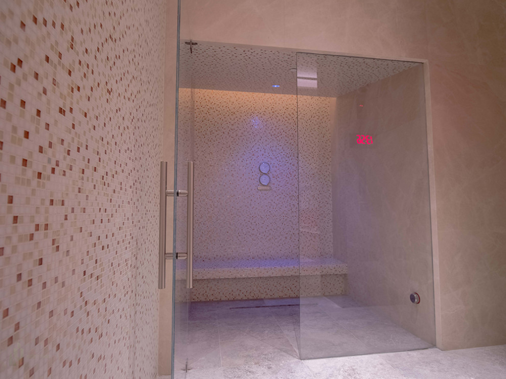 Design ideas for a mid-sized modern bathroom in New York.