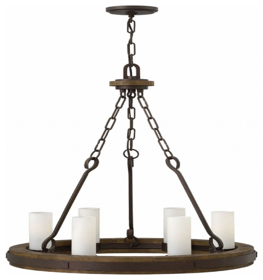 Cabot 6-Light Chandelier Rustic Iron Etched Opal Glass