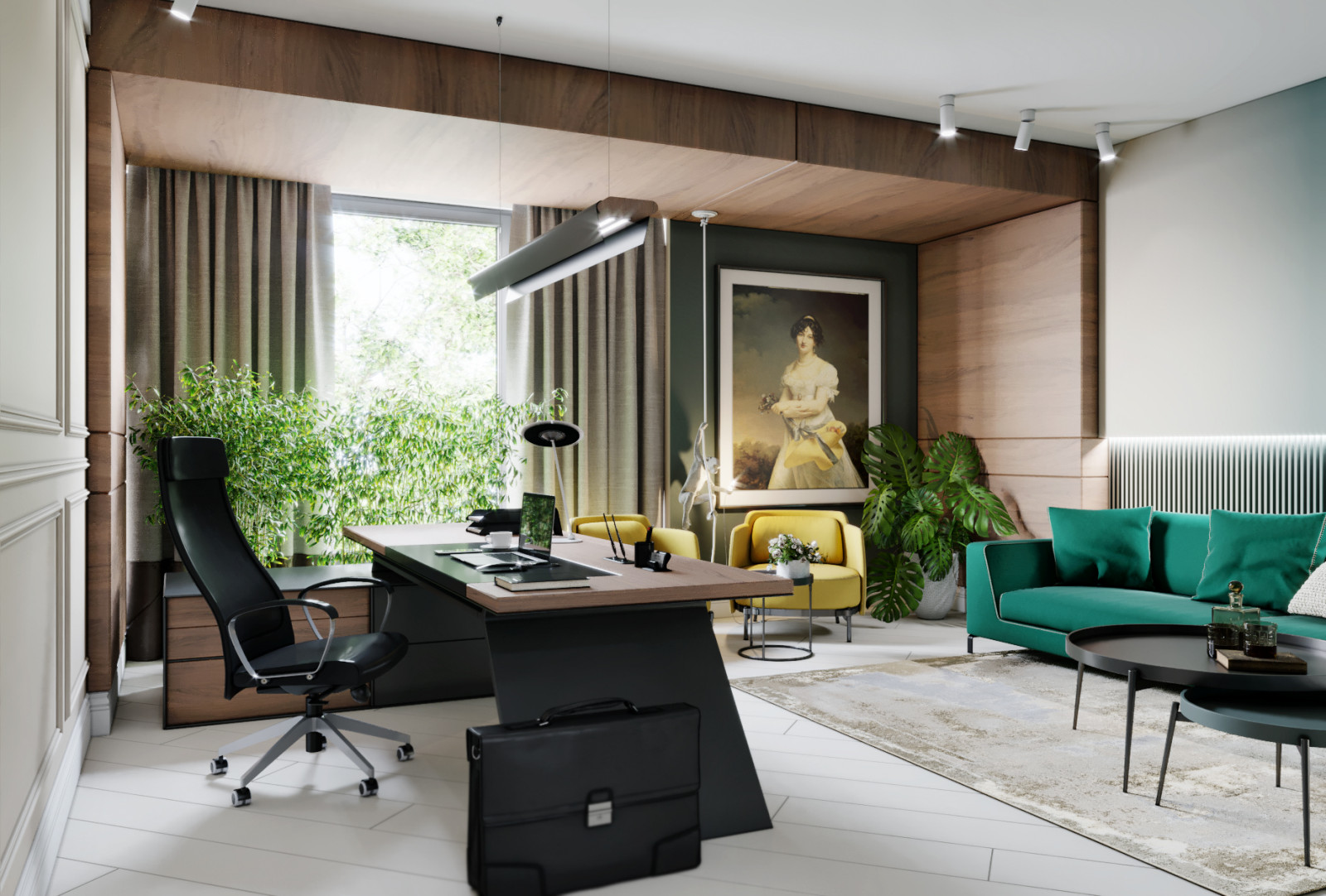 Домашний кабинет в двухуровневом пентхаусе площадью 360 м2