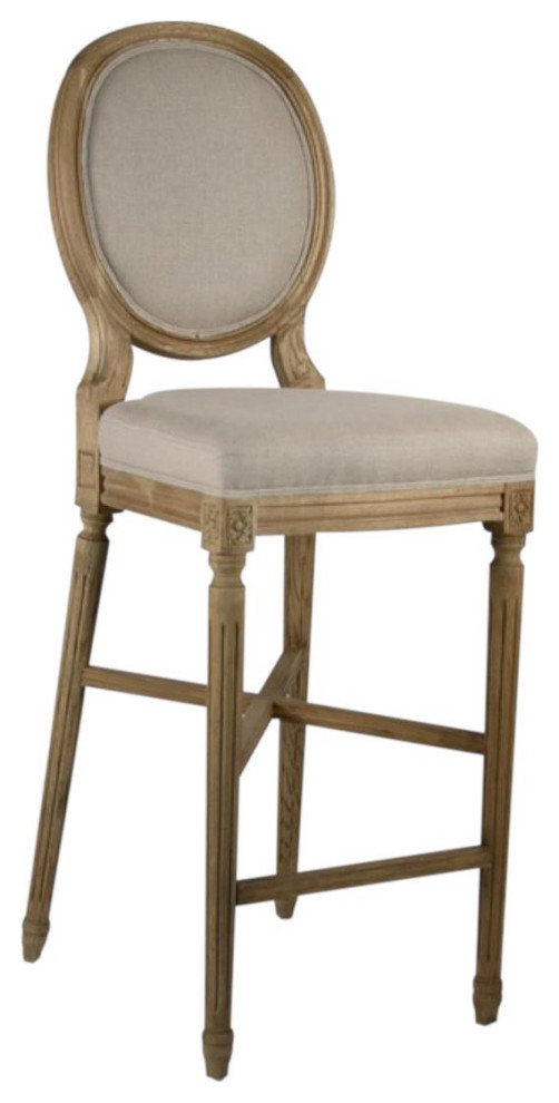 Bar Stool MEDALLION Natural Linen Oak Foam French Country Bar