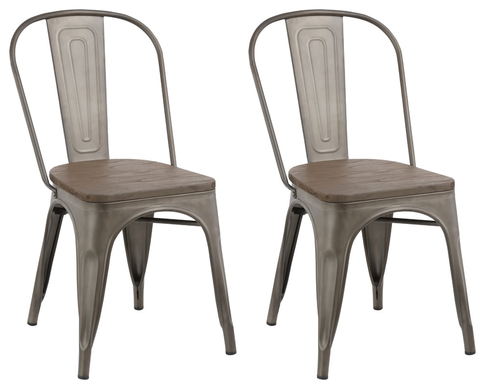 Tradd Metal and Wood Bistro Side Chairs, Set of 2, Distressed