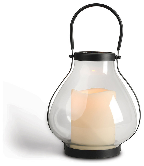 Metal School House Lantern With LED Candle and 5-hour Time Feature, 10.3"