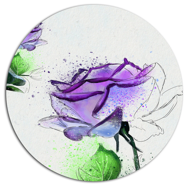 Blue Rose Flowers With Green Leaves, Floral Round Wall Art, 11"