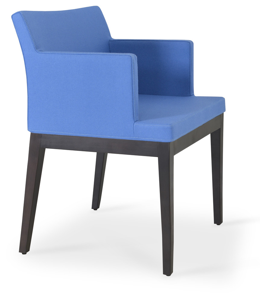 Soho Wood Armchair, Soild Beech Wenge Color Base, Sky Blue Camira Wool