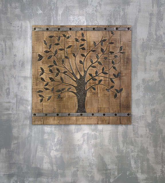 Rustic Brown Barn Door Tree of Life Wall Art - Farmhouse - Wall Accents ...