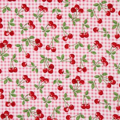 pink checkered cherry fabric Robert Kaufman