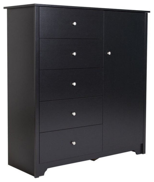 South Shore Vito Door Chest with 5 Drawers in Pure Black Transitional