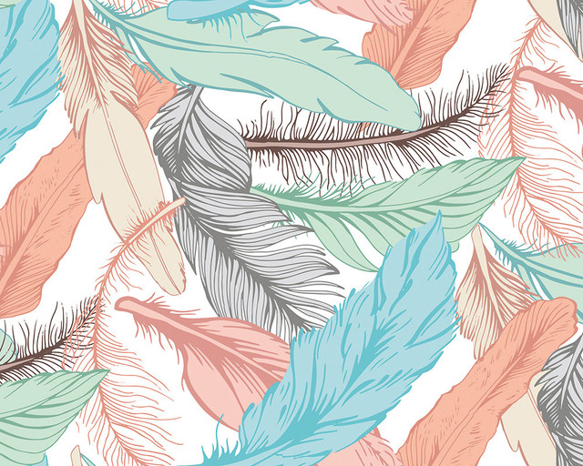 Pastel Feathers Wallpaper Mural, 240x300 cm