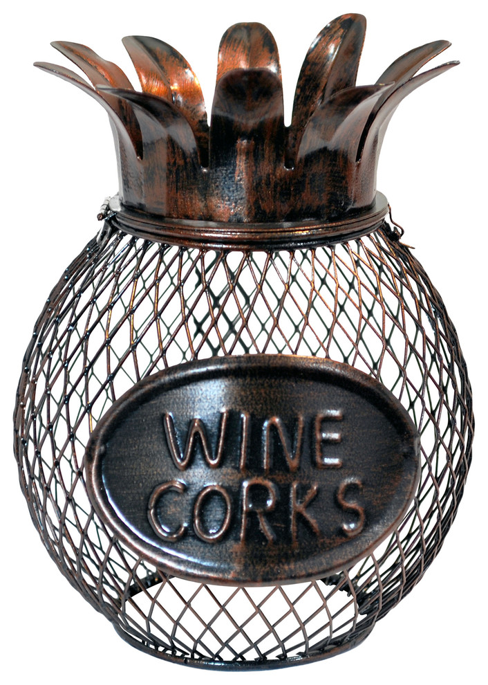 Metal Pineapple Wine Cork Holder, 6" x 6" x 7" Contemporary
