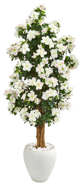 Nearly Natural 5 Azalea Artificial Tree in White Planter - Transitional ...