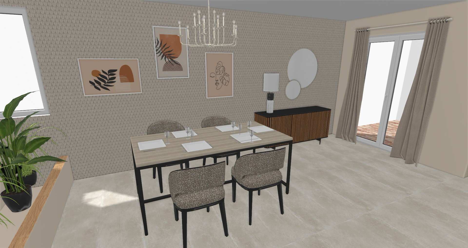 Vue 3D nouvel agencement salle à manger