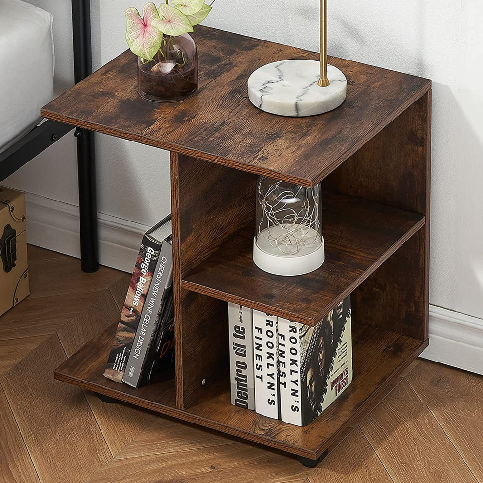 Modern Nightstand Industrial End Side Table with Rolling Wheels Contemporary Nightstands And