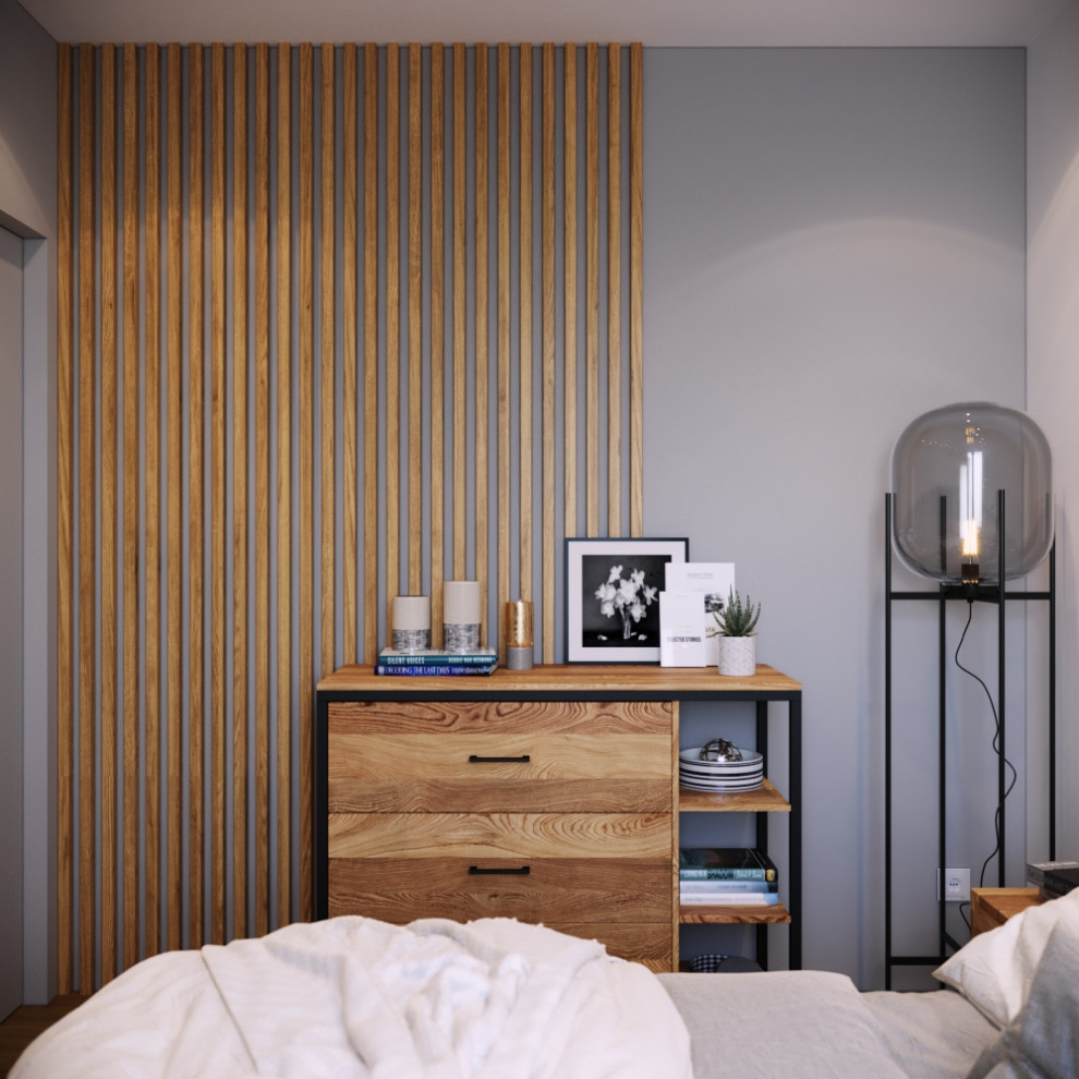 Компактная спальня. Минимализм и дерево.