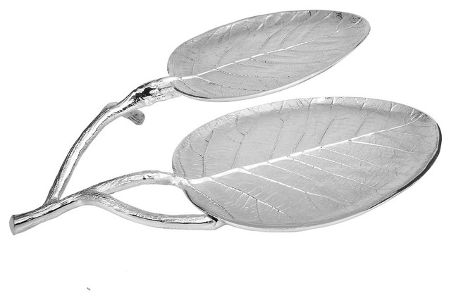 Classic Touch Nickel 2 Leaf  Bowl Relish Dish - 14.5"L