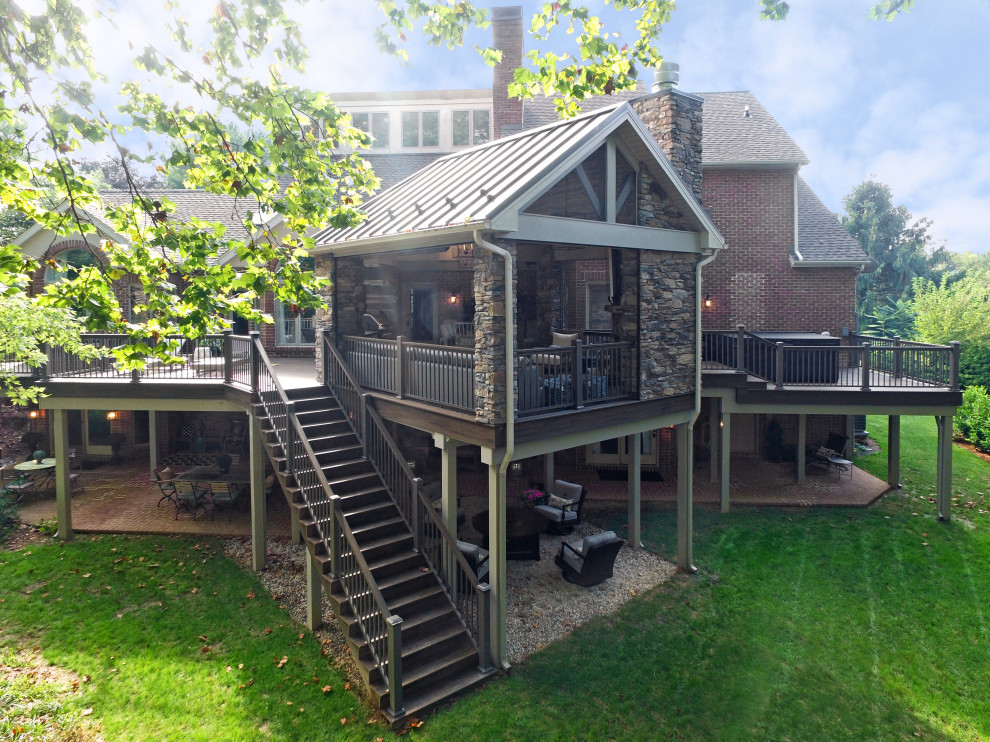 Transitional backyard second story metal railing deck photo
