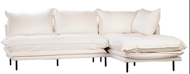 98 Alceo L Shape Sofa Black Iron Legs White Linen Slipcover Seat 98 Alceo L Shape Sofa Black Iron Legs
