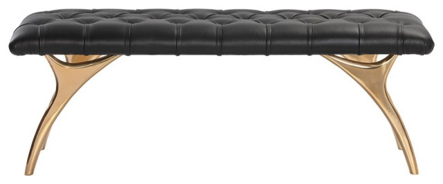 Taylen Bench Contemporary, Black Leather Benches