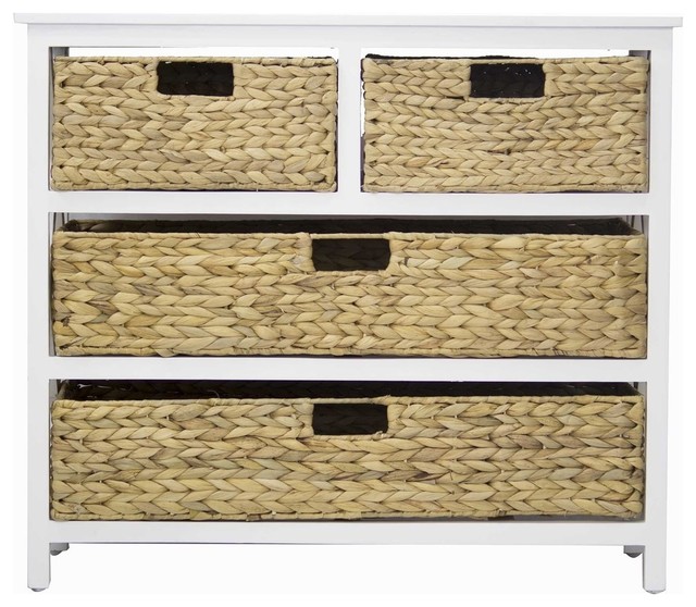 25 5 White Wood Cabinet With 4 Hyacinth Storage Baskets In 3