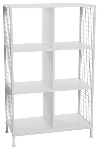 Trellis Open Storage Bookshelf, 6 Cube Scandinavian White, White Metal