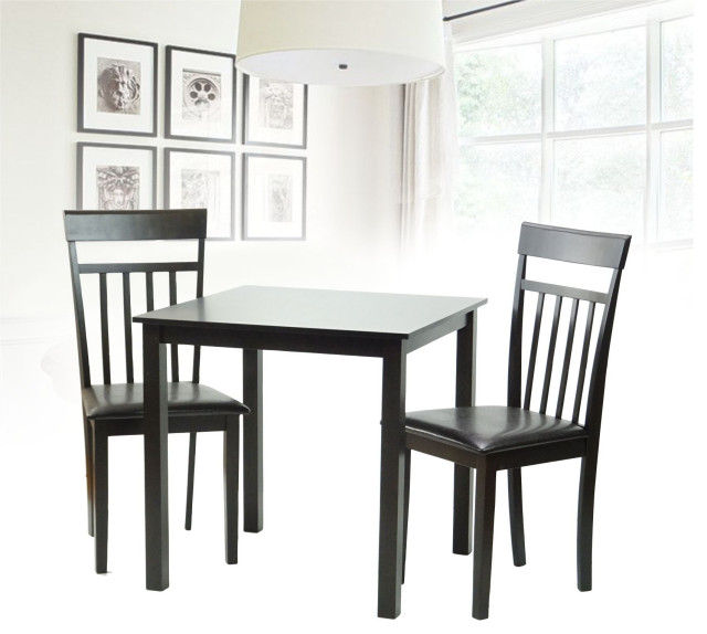 Dining Kitchen 5 PC SET Rectangular Table 3 Fallabella Chairs Bench Dark Walnut 