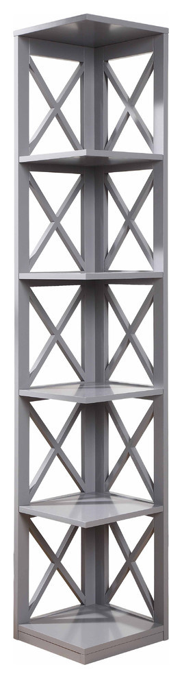 Convenience Concepts Oxford Five-Tier Corner Bookcase in Gray Wood Finish
