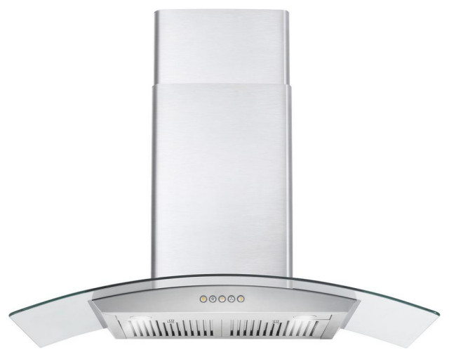 Cosmo 36 in. Ducted Wall Mount Range Hood with Push Buttons, Glass Hood