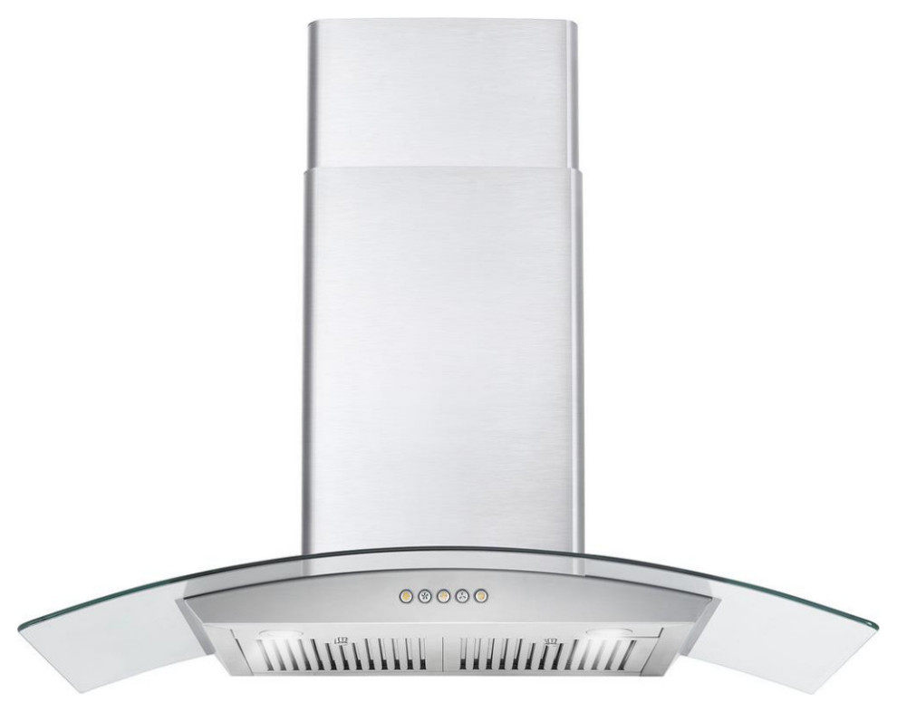 Cosmo 36 in. Ducted Wall Mount Range Hood with Push Buttons, Glass Hood Contemporary Range