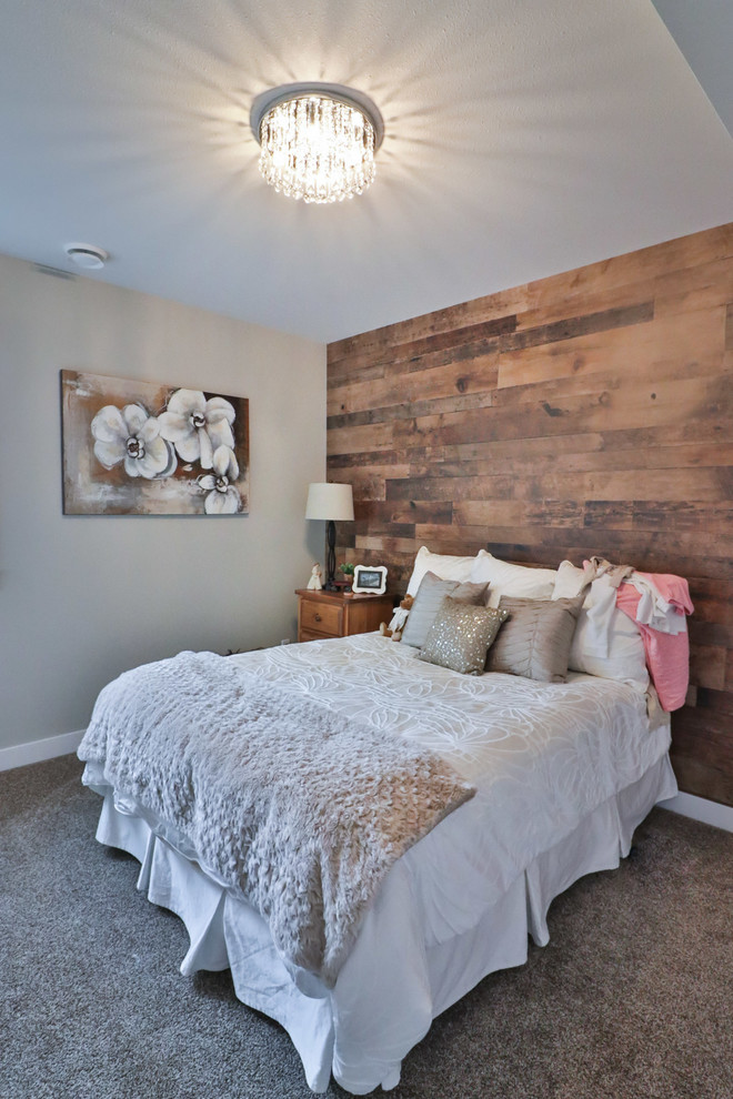 Design ideas for a country master bedroom in Vancouver with grey walls, carpet and grey floor.