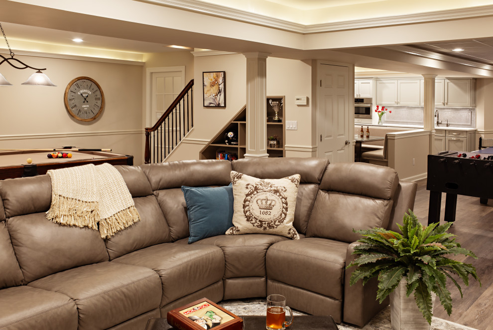 Design ideas for a transitional basement in New York.