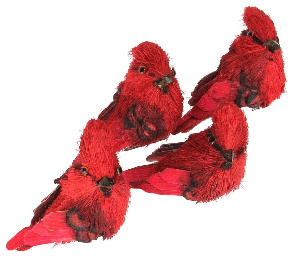 Set of 4 Red Cardinal ClipOn Christmas Figure Ornaments 3.25" Modern