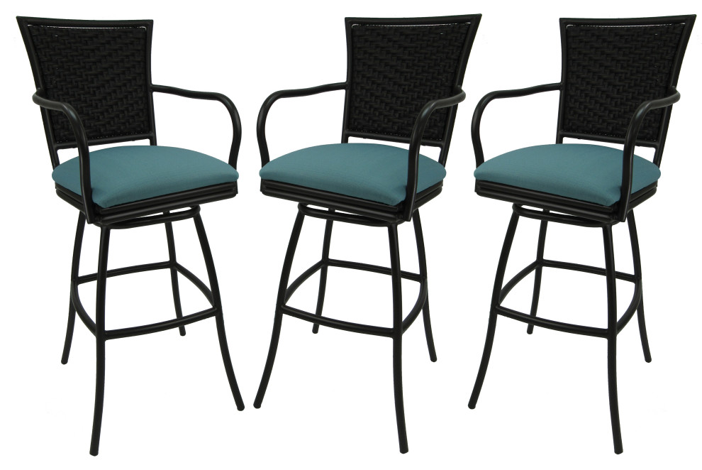 Set of 3, Outdoor/Indoor Swivel Bar Stools Erin, 26" Tropical
