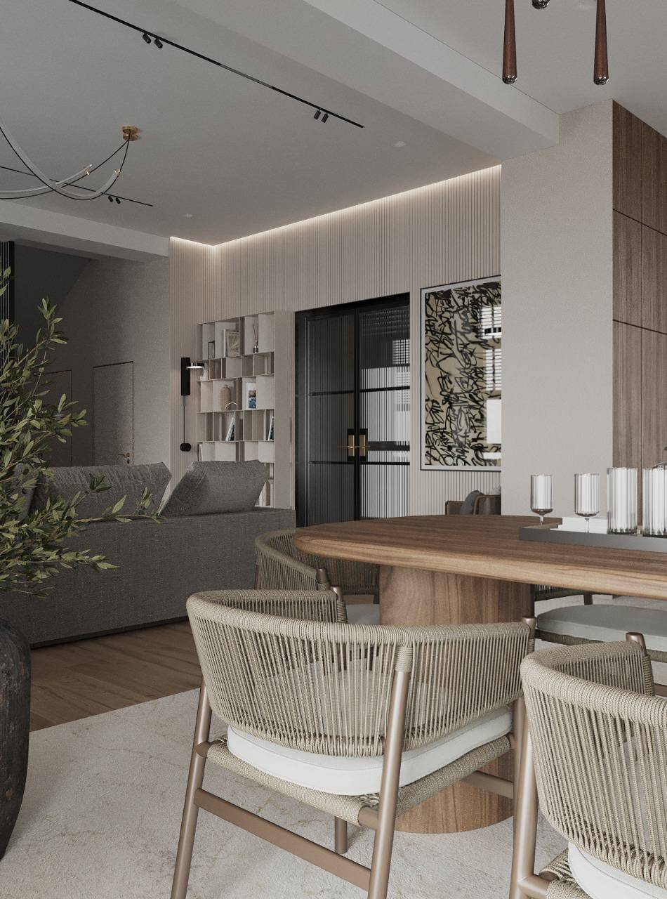 Кухня-гостиная в таунхаусе в поселке Новорижский, 277 м2