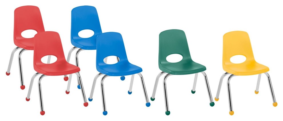 Factory Direct Partners 12" School Stack Chair Ball Glide, 6-Piece, Assorted