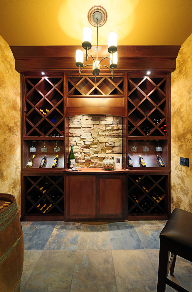 This is an example of a mediterranean wine cellar in Seattle.