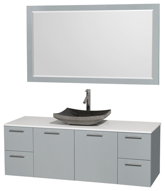 60" Single Vanity,Dove Gray,White Stone Top,Altair Black Granite Sink,58" Mirror