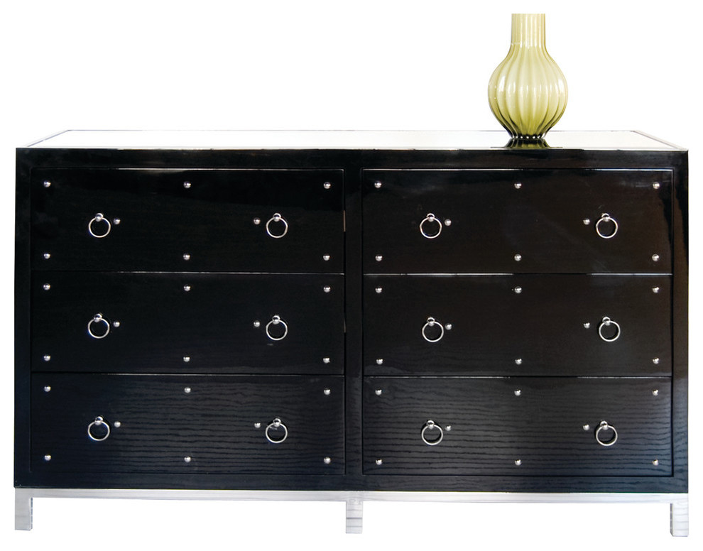 Worlds Away - Studly 6 Drawer Studded Dresser In Black Lacquer -...