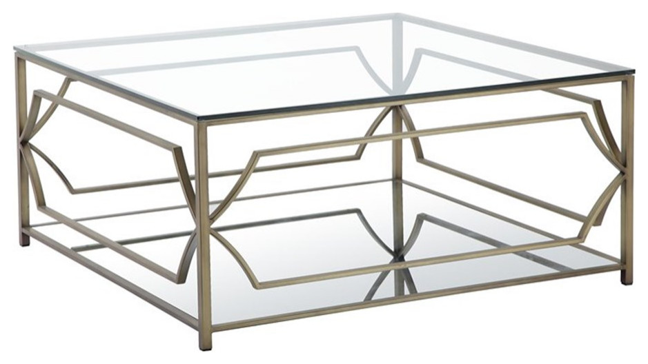 American Home Classic Edward Square MetalGlass Coffee Table in Brushed