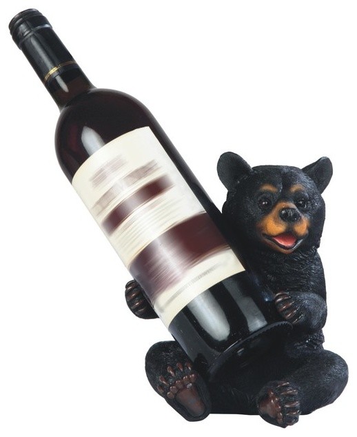 7.25 Inch Happy Black Bear Sitting Wine Holder
