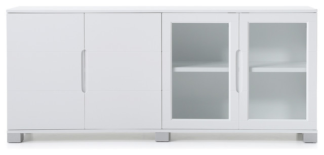 Hayes Modern Cabinet White With Glass, White Storage Cupboard With Glass Doors