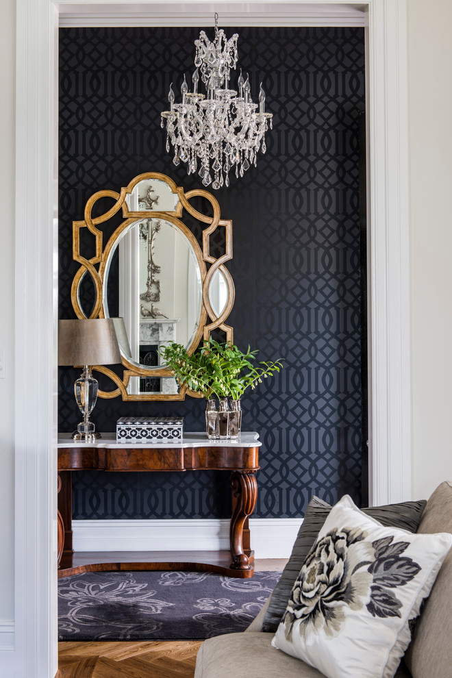 Inspiration for a traditional hallway in Brisbane with black walls.