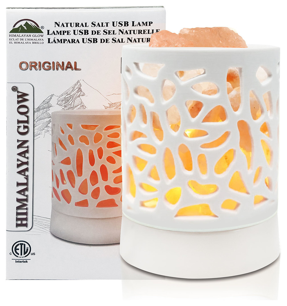 WBM Ceramic White Night Light With Salt Chunks Salt Lamp Plastic Base Halogen