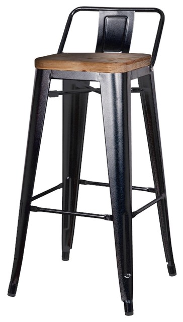 Metropolis Low Back Barstool with Wood Seat, Black, Set of 4 ... - Metropolis Low Back Barstool With Wood Seat, Black, Set of 4 industrial-bar