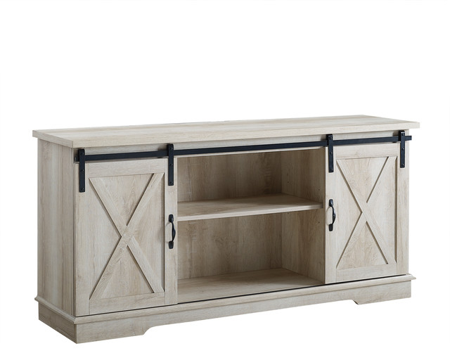 58" Farmhouse Wood TV Stand with Sliding Doors Farmhouse