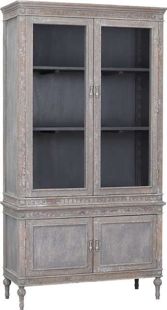 LENNON Vitrine Display Cabinet Charcoal 4 -Door 3 -Shelf