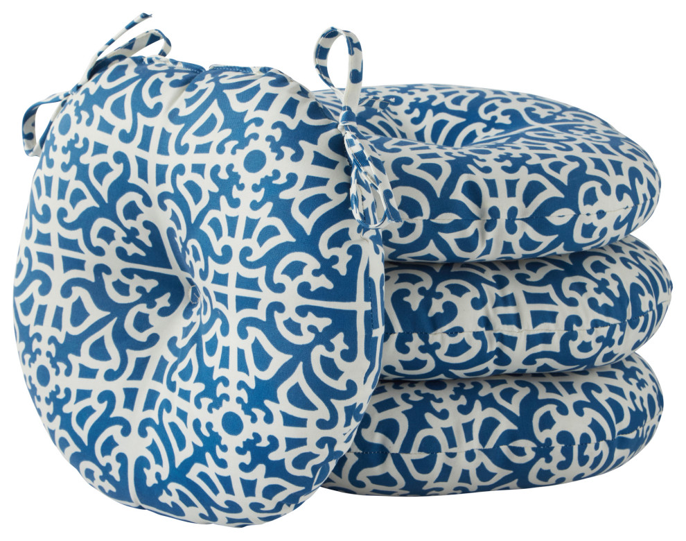 Round 15" Outdoor Bistro Chair Cushion, Set of 4, Indigo Contemporary