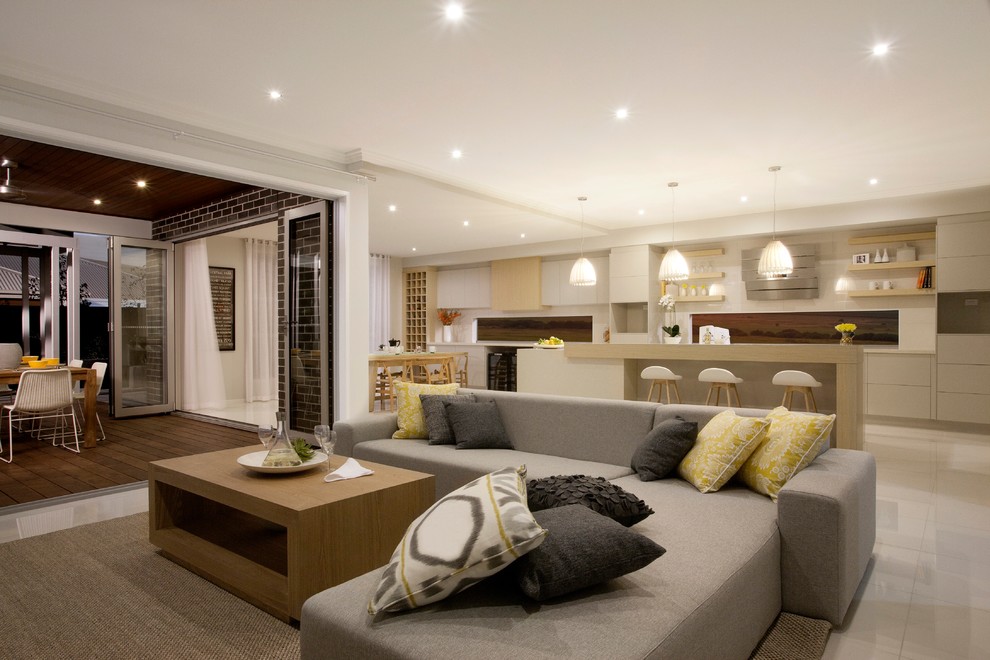 Photo of a large contemporary open concept living room in Melbourne.