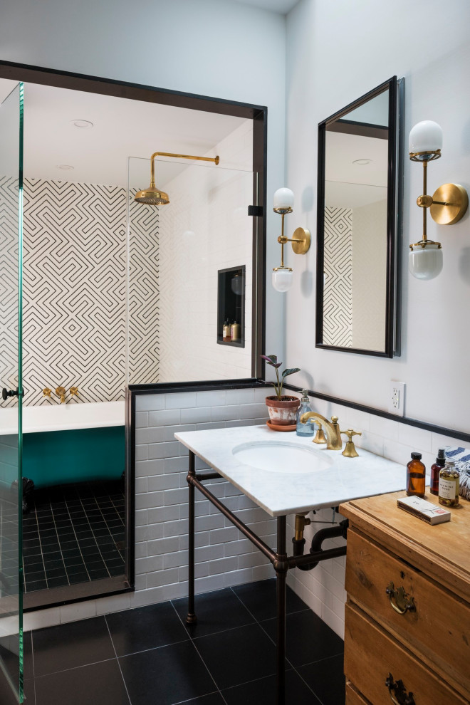 This is an example of an eclectic bathroom in New York.
